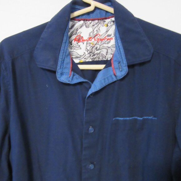 Robert Graham Navy Blue Long Sleeve Button Up Shirt Men's Medium Collared Basic - Picture 2 of 5